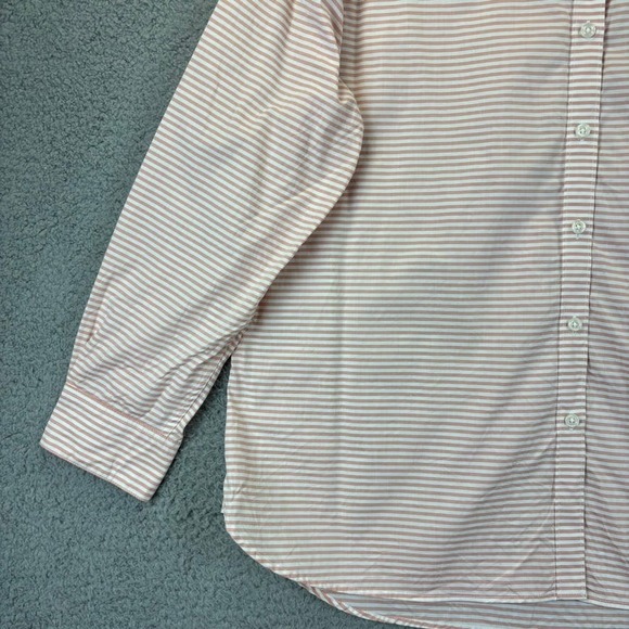 Garnet Hill Shirt Sz 18 Organic Pima Beachy Pink Striped Button Up Long Sleeve - Picture 3 of 12